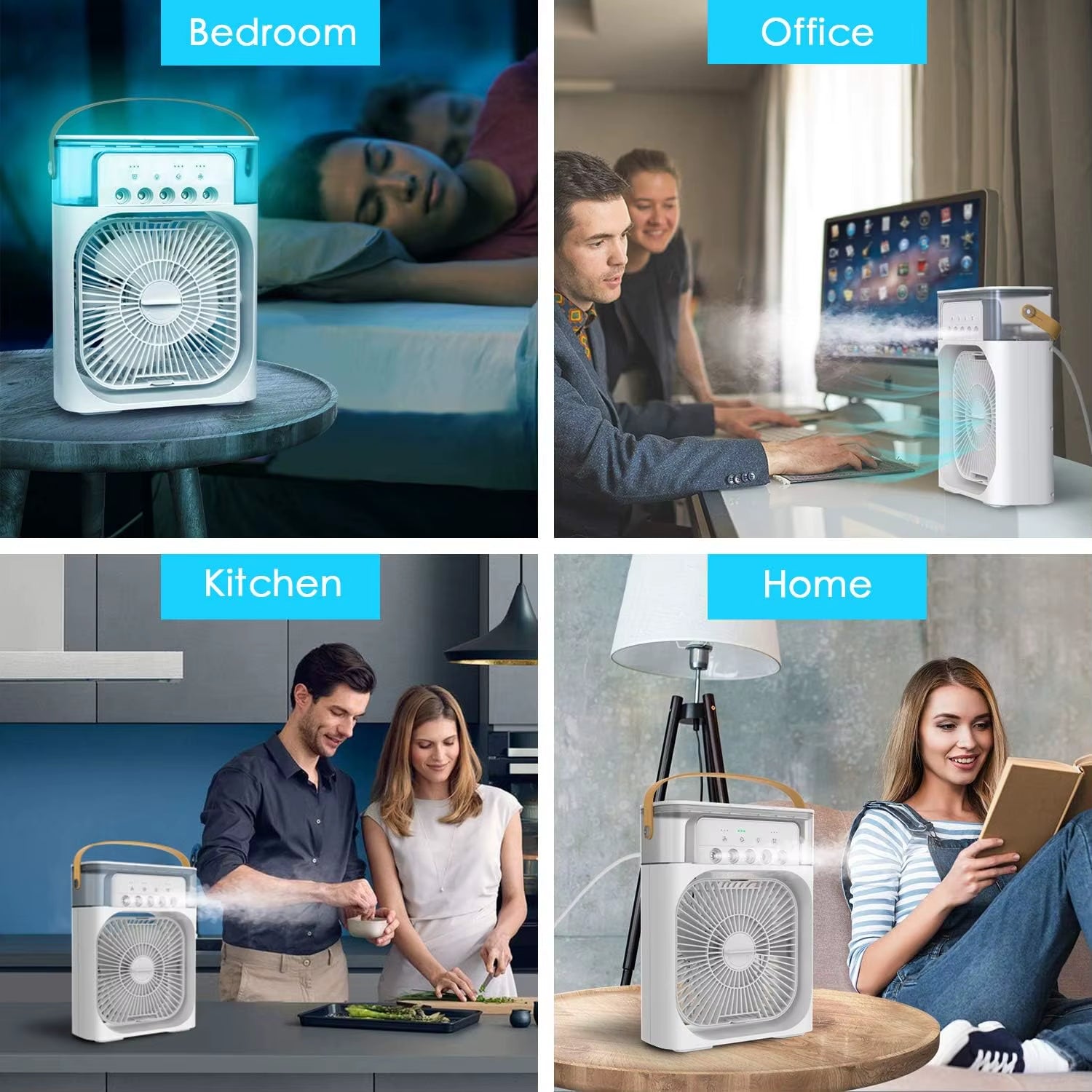 Portable Fan Air Conditioners USB Electric Fan Air Cooler LED Night Light Water Mist Fun 3 in 1 Air Humidifier for Home